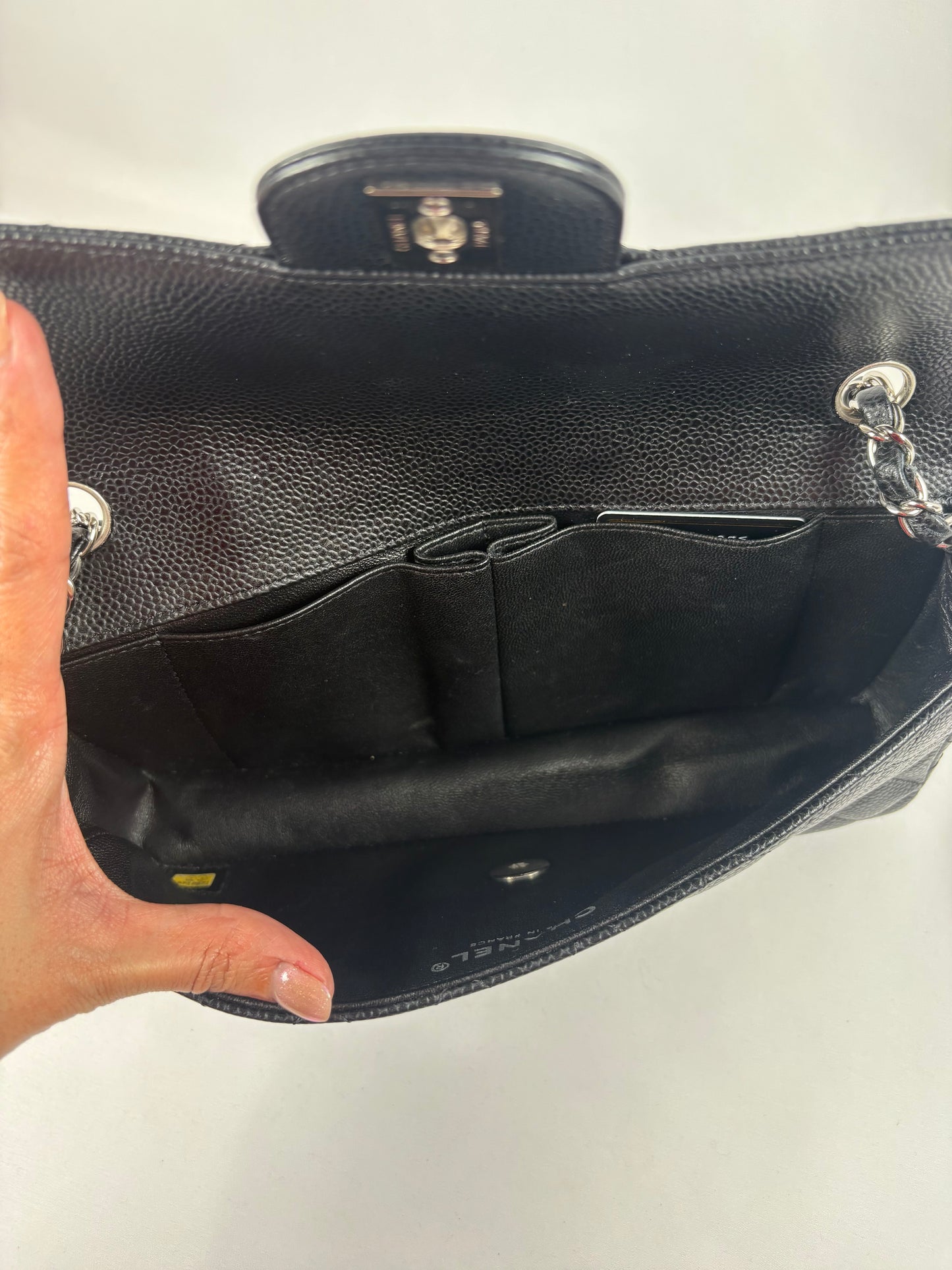 Pre-Owned CHANEL™ Caviar East West Flap Black Handbag