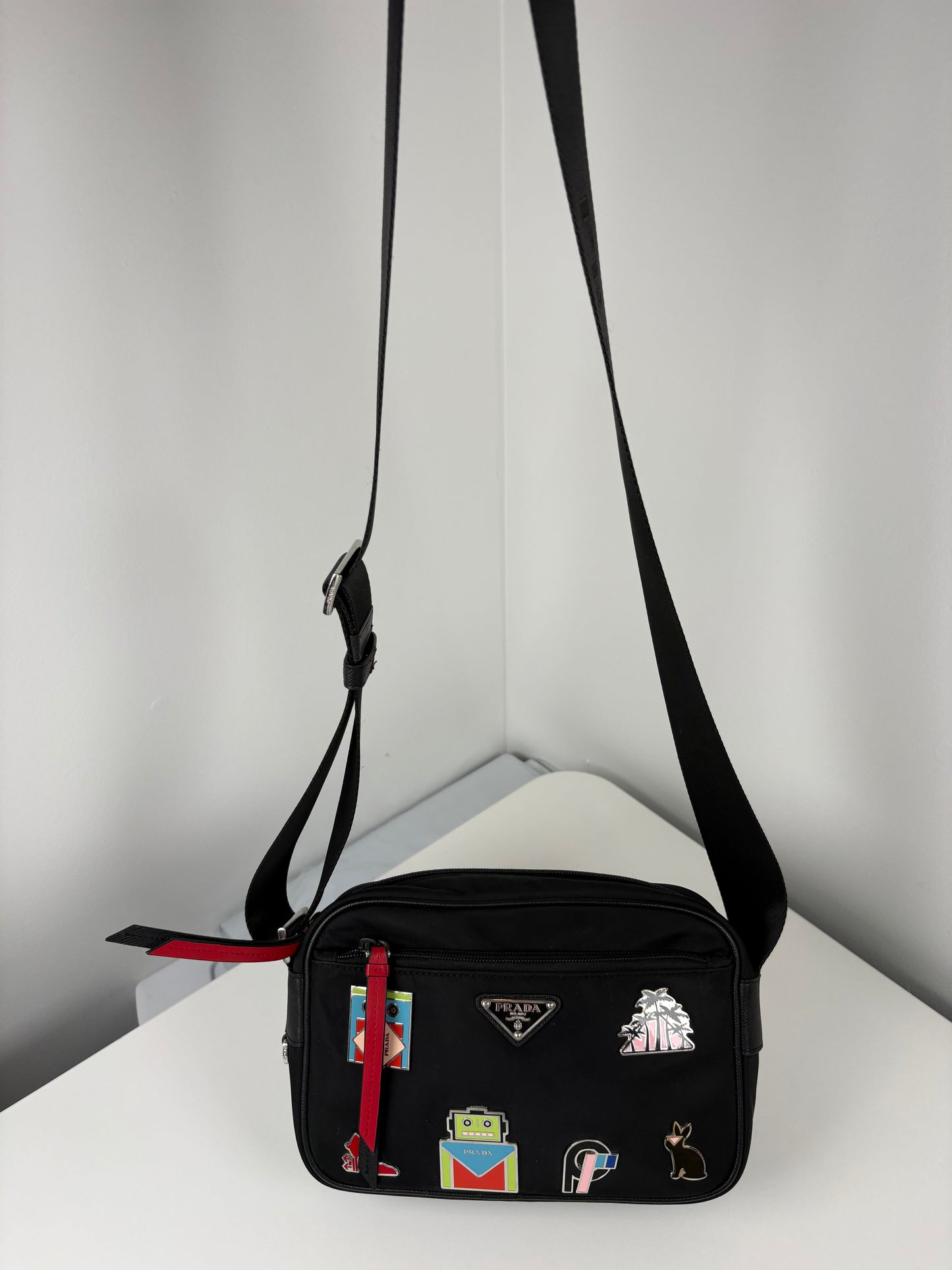 Pre-Owned PRADA Applique Camera Bag Handbag, Black