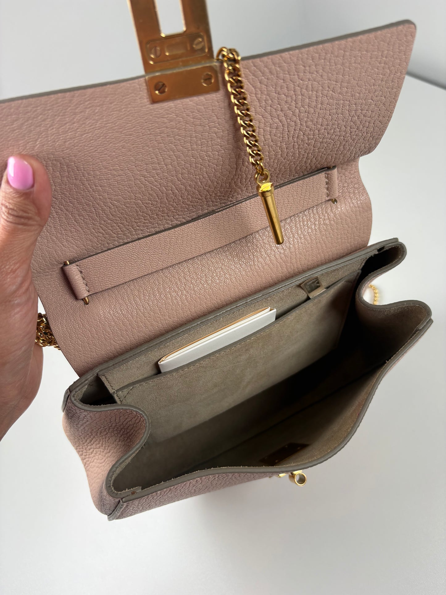 Pre-Owned CHLOE Frew Pebbled Handbag, Pink/Nude, Small