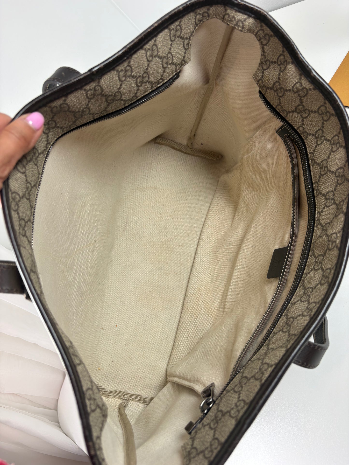Pre-Owned GUCCI Plus GG Tote Handbag, Beige/Brown, Large