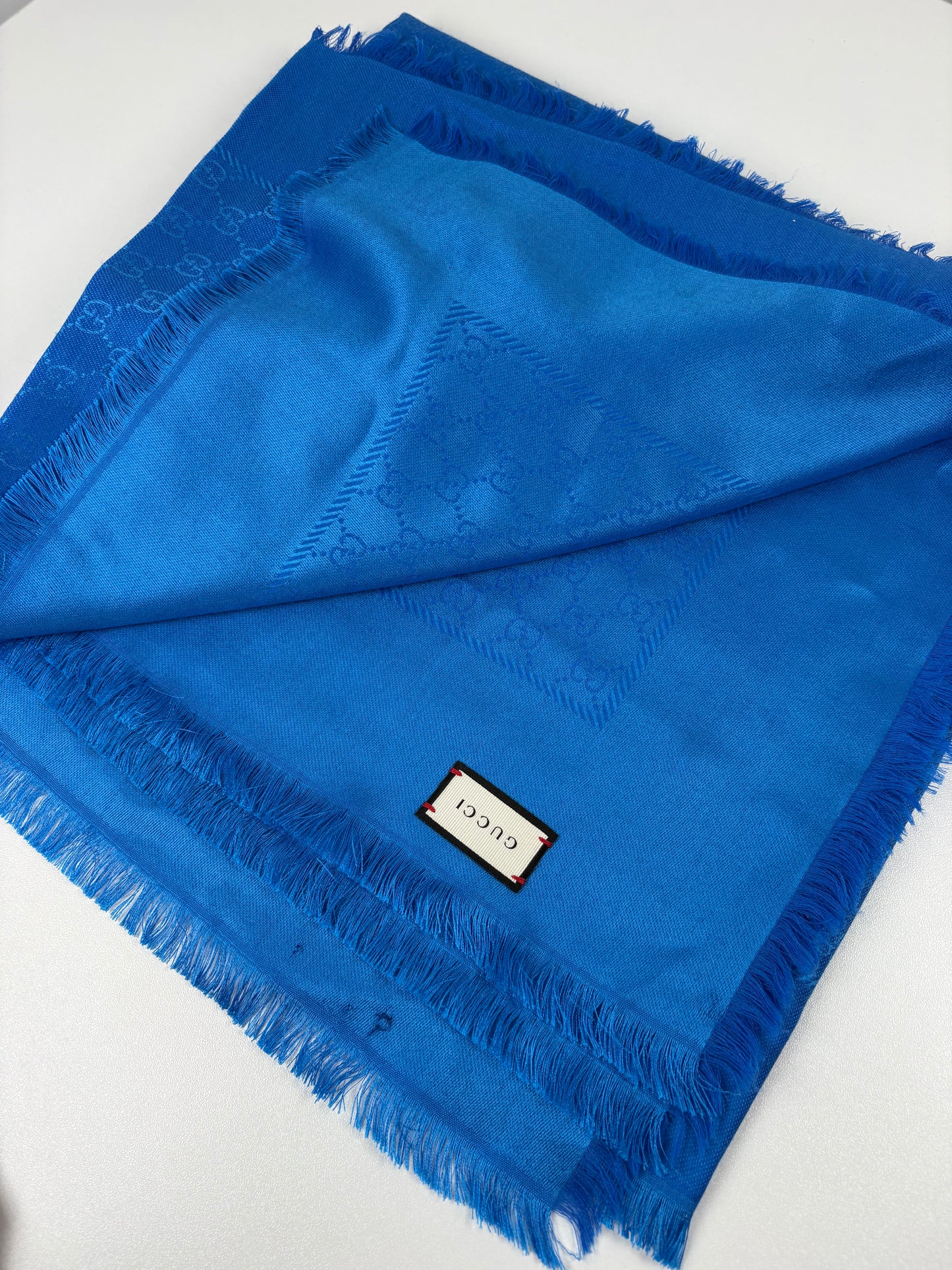 Pre-Owned GUCCI Jacquard Silk Wool Shawl, Blue