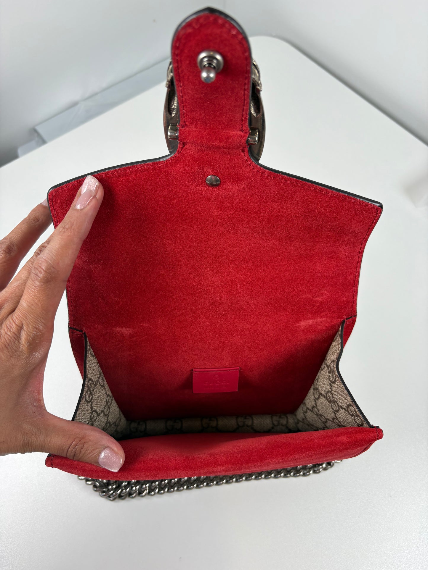 Pre-Owned GUCCI GG Supreme Dionysus Handbag, Red/Beige, Mini