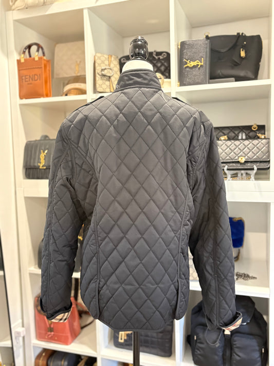 Pre-Owned BURBERRY Diamond-Quilted Nylon Utility Jacket, Black, Large