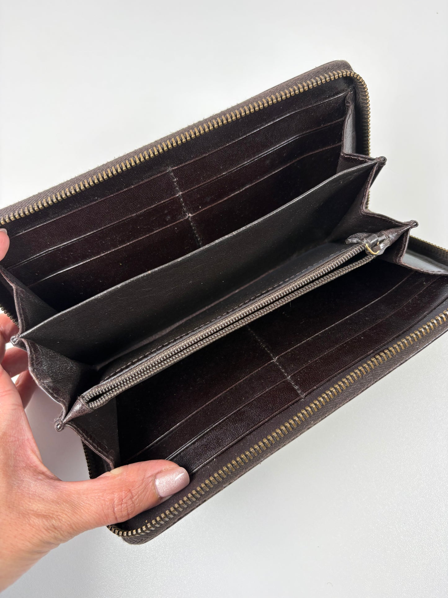 Pre-Owned GUCCI Leather Trim Zip Around Wallet, Black/Brown