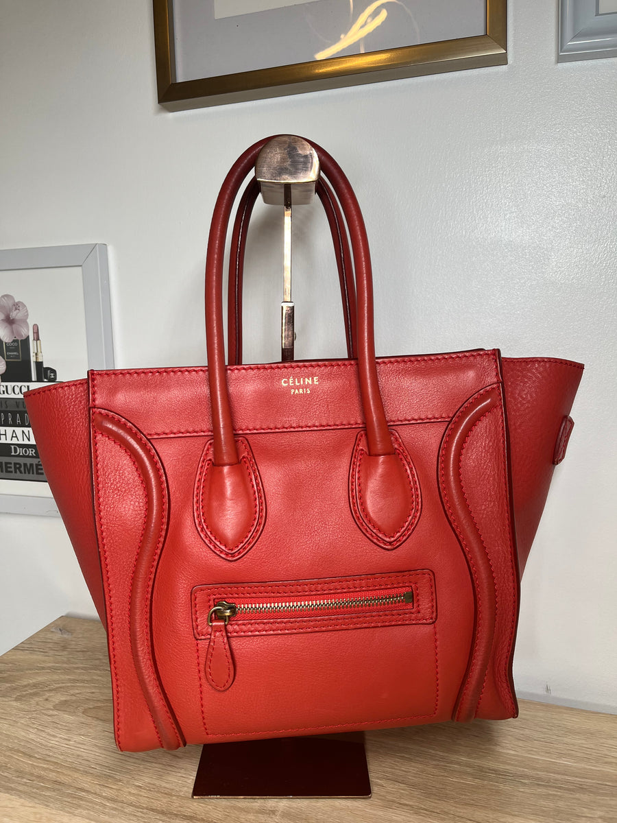 Celine Luggage Tote Orange Handbag Micro