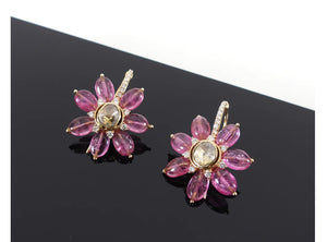 Pre-Owned AMRAPALI Jaipur Gold Ruby Diamond Floral Drop Gold/Ruby Earrings