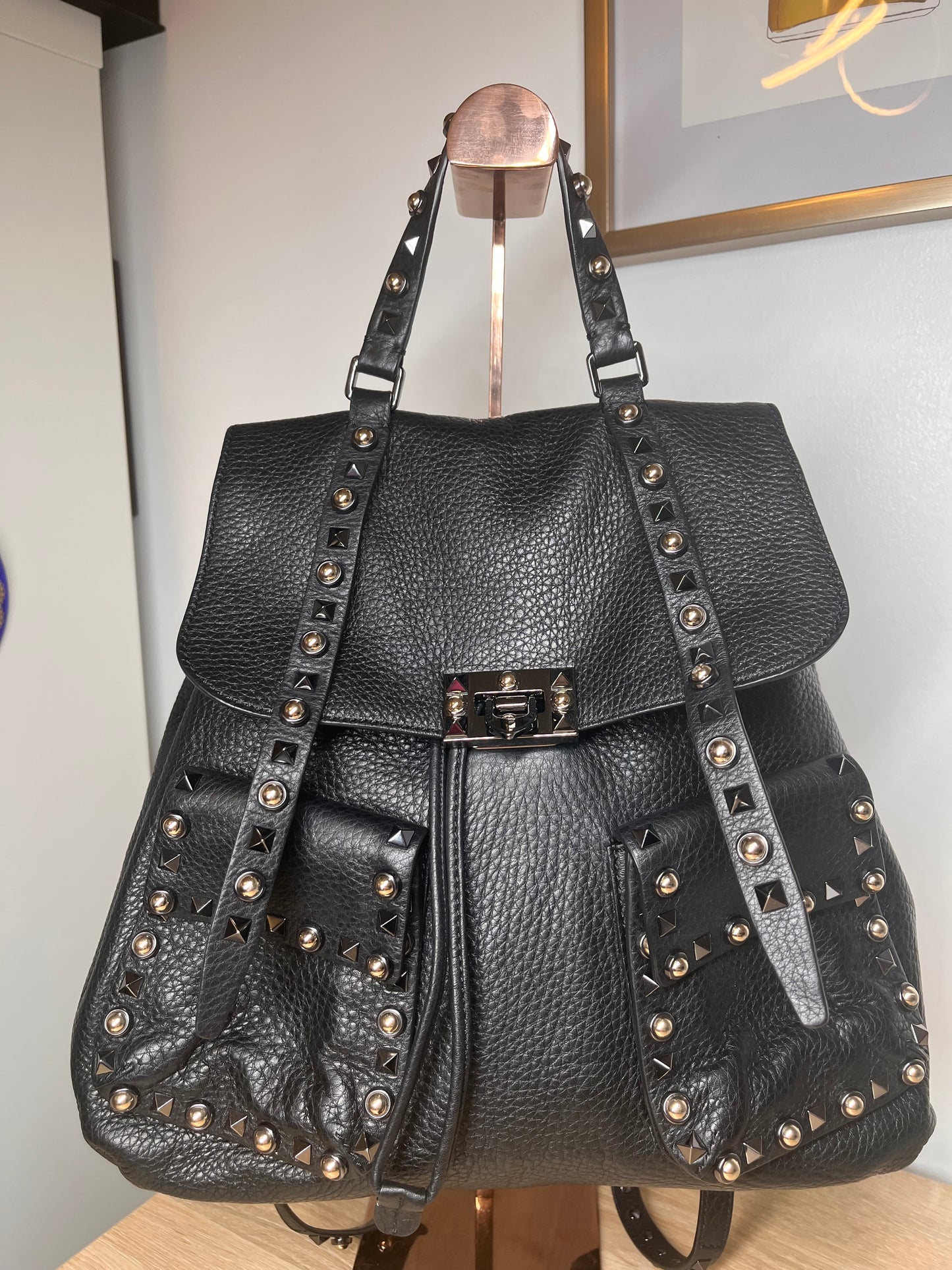 Pre-Owned VALENTINO Rockstud - Special edition straps Black Backpack, 11 by 13 by 5"