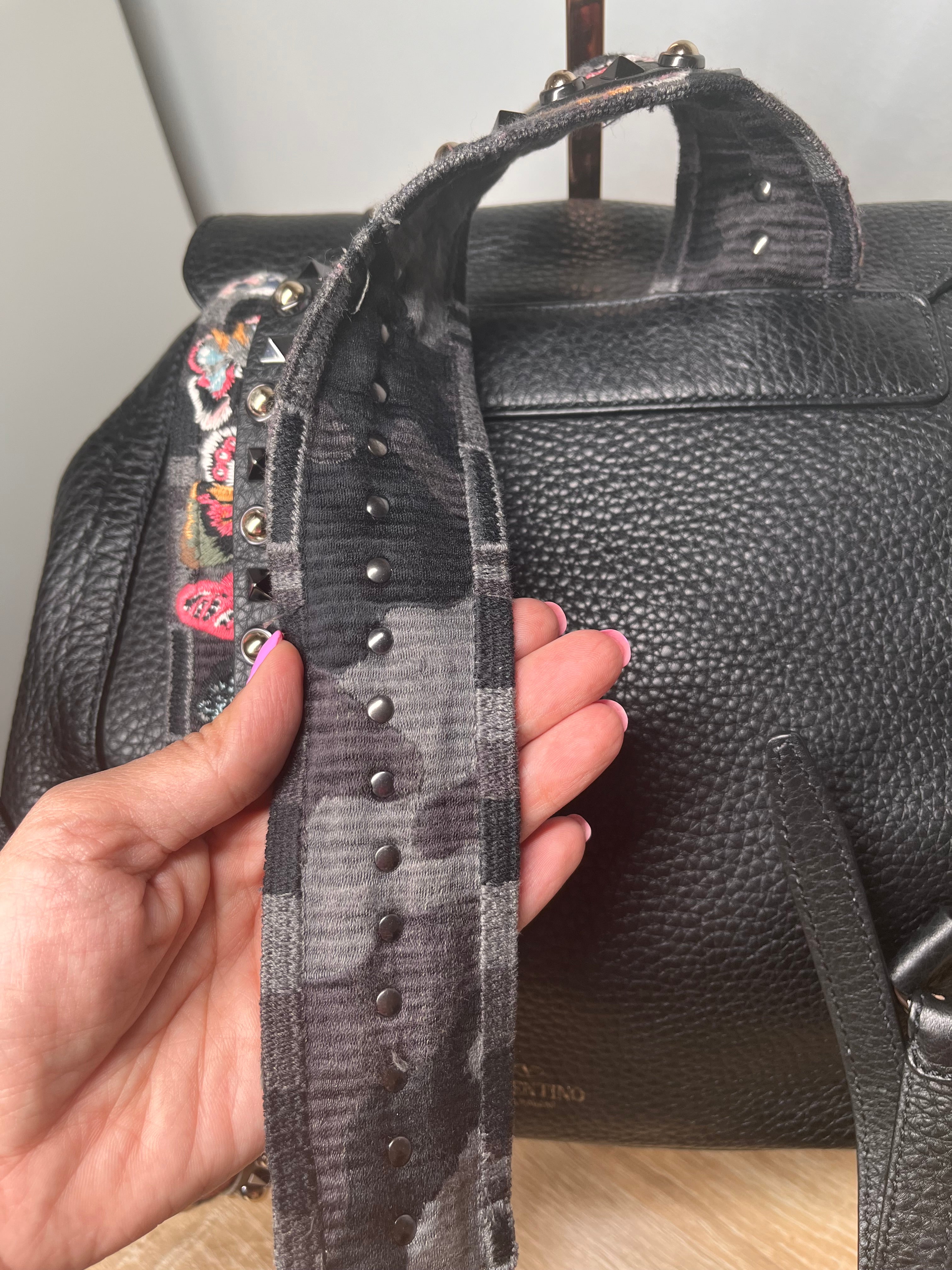 Valentino Rockstud - Special edition straps Black Backpack, 11 by 13 by 5"