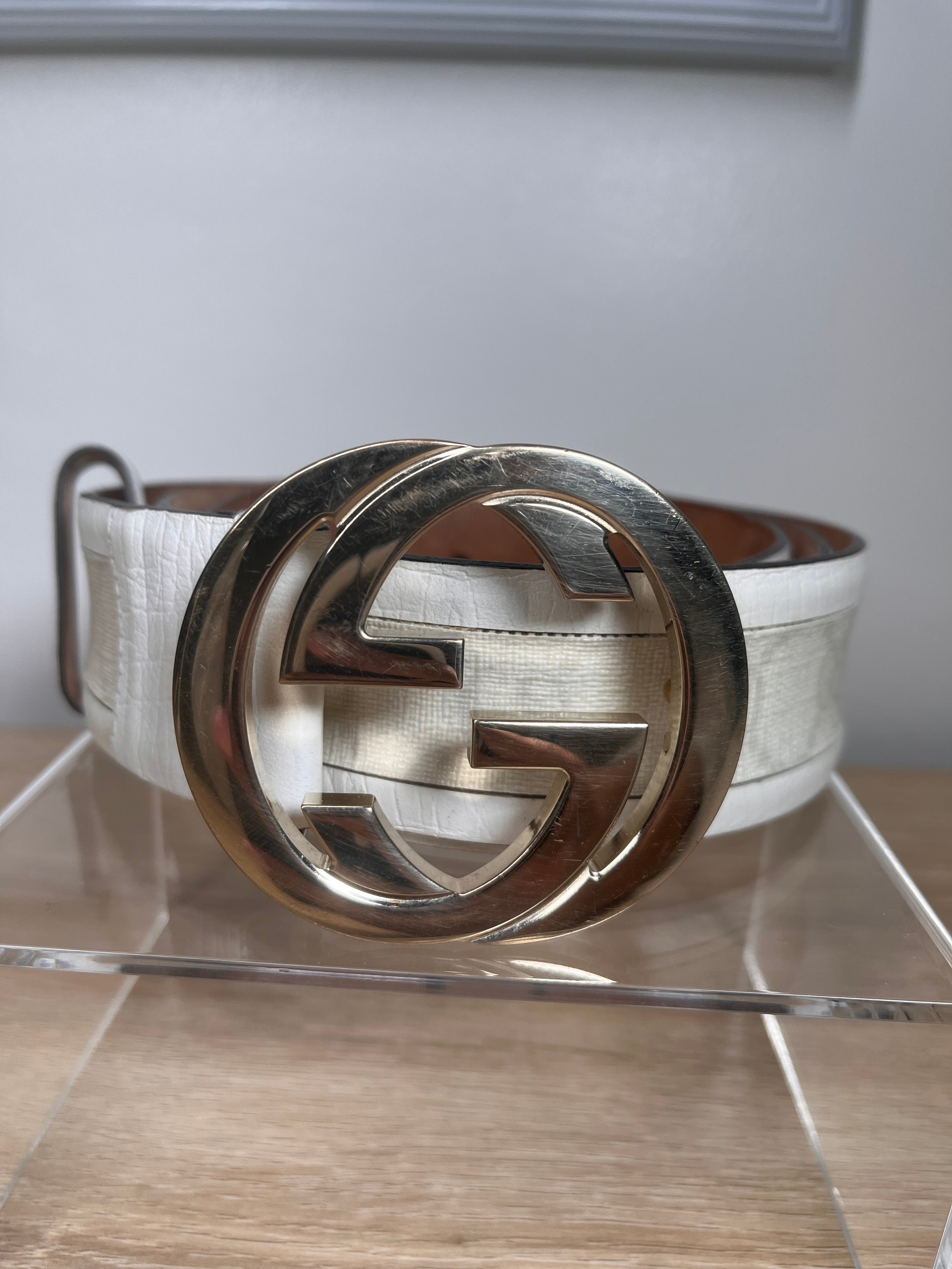 Pre-owned GUCCI Offwhite/White Belt, 95
