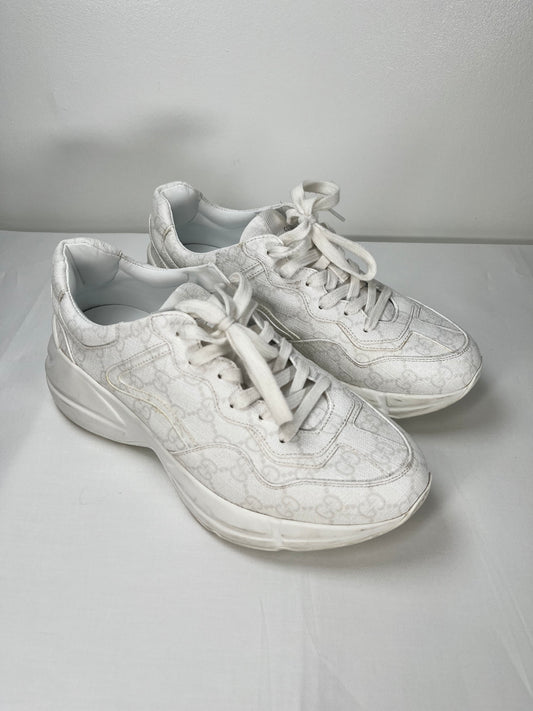 Pre-Owned GUCCI GG Supreme Monogram Womens Rhyton Sneakers, 39.5 White