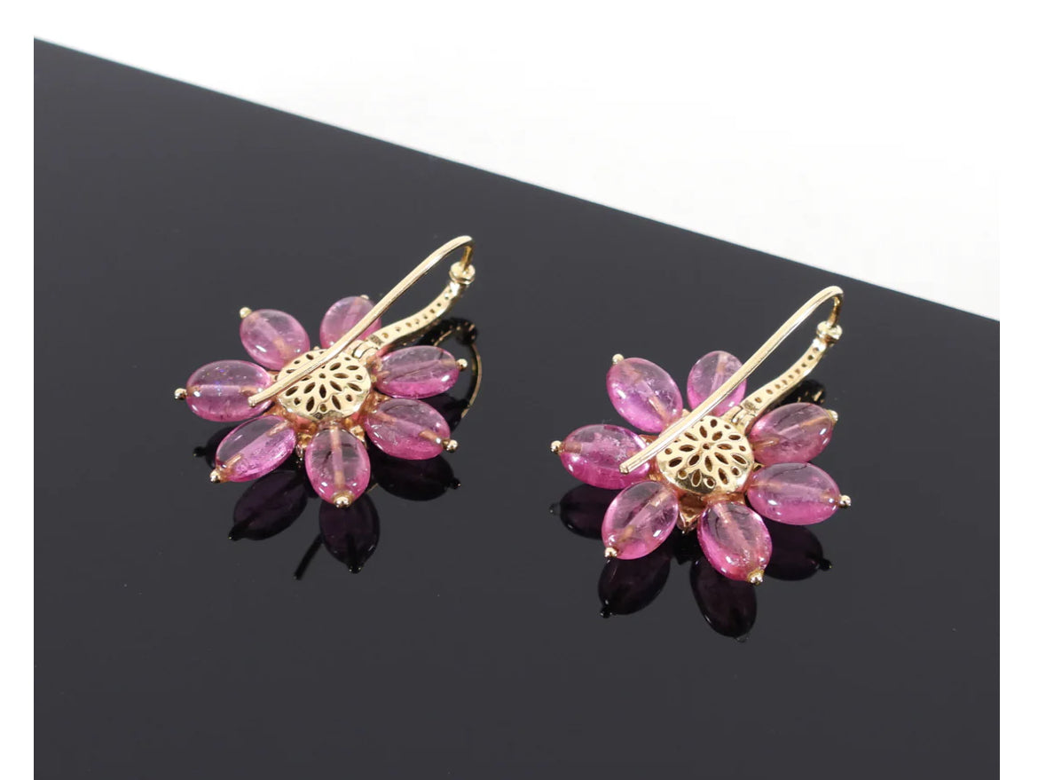 Pre-Owned AMRAPALI Jaipur Gold Ruby Diamond Floral Drop Gold/Ruby Earrings