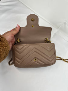 Gucci Marmont Taupe Handbag, Super Mini