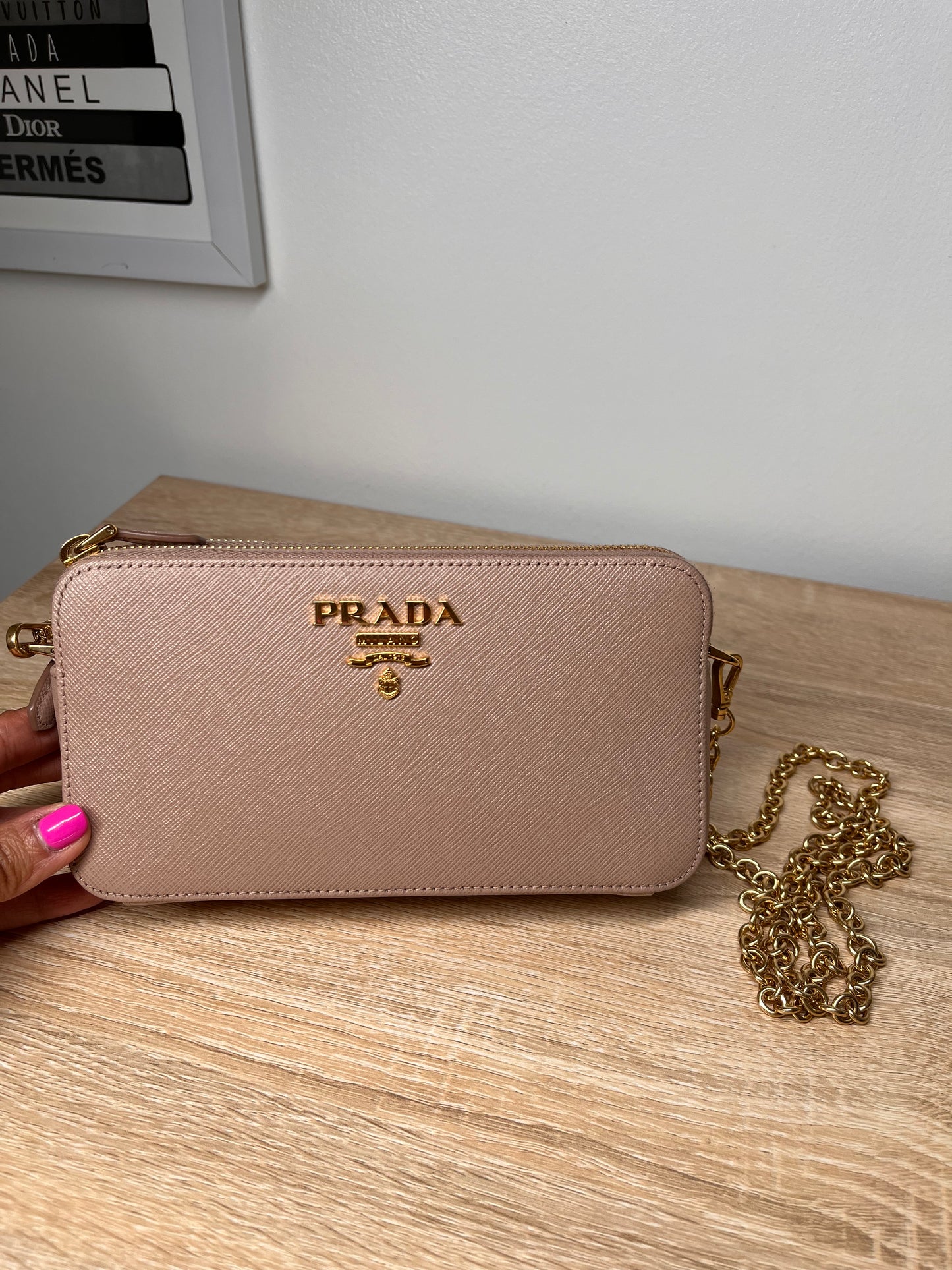Pre-Owned PRADA Saffiano Double Zip Wallet on Chain