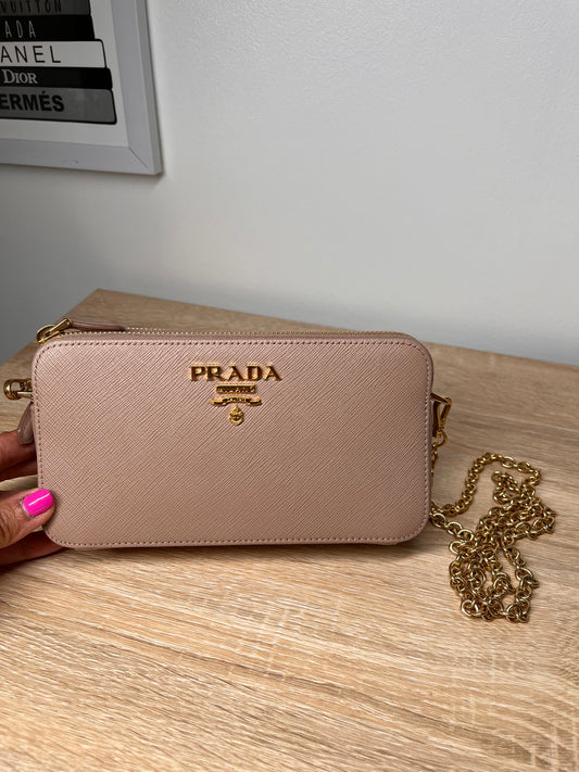 Pre-Owned PRADA Saffiano Double Zip Wallet on Chain