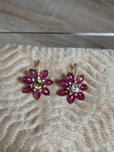 Pre-Owned AMRAPALI Jaipur Gold Ruby Diamond Floral Drop Gold/Ruby Earrings
