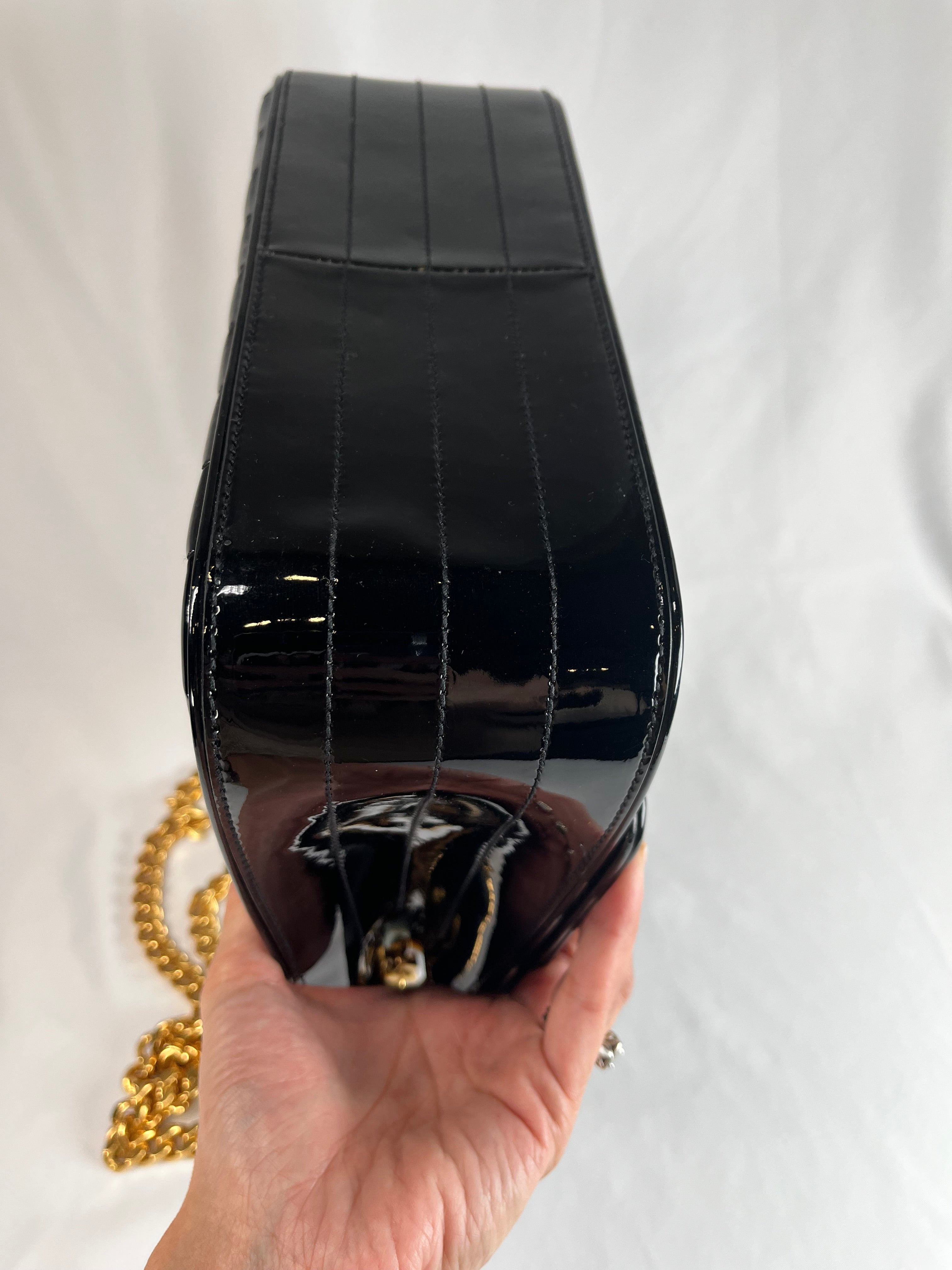 Saint Laurent Vicky Matelasse Patent Shoulder Black Handbag, Large