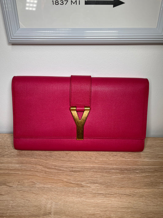 Pre-Owned YSL Y-Ligne Fuchsia Clutch