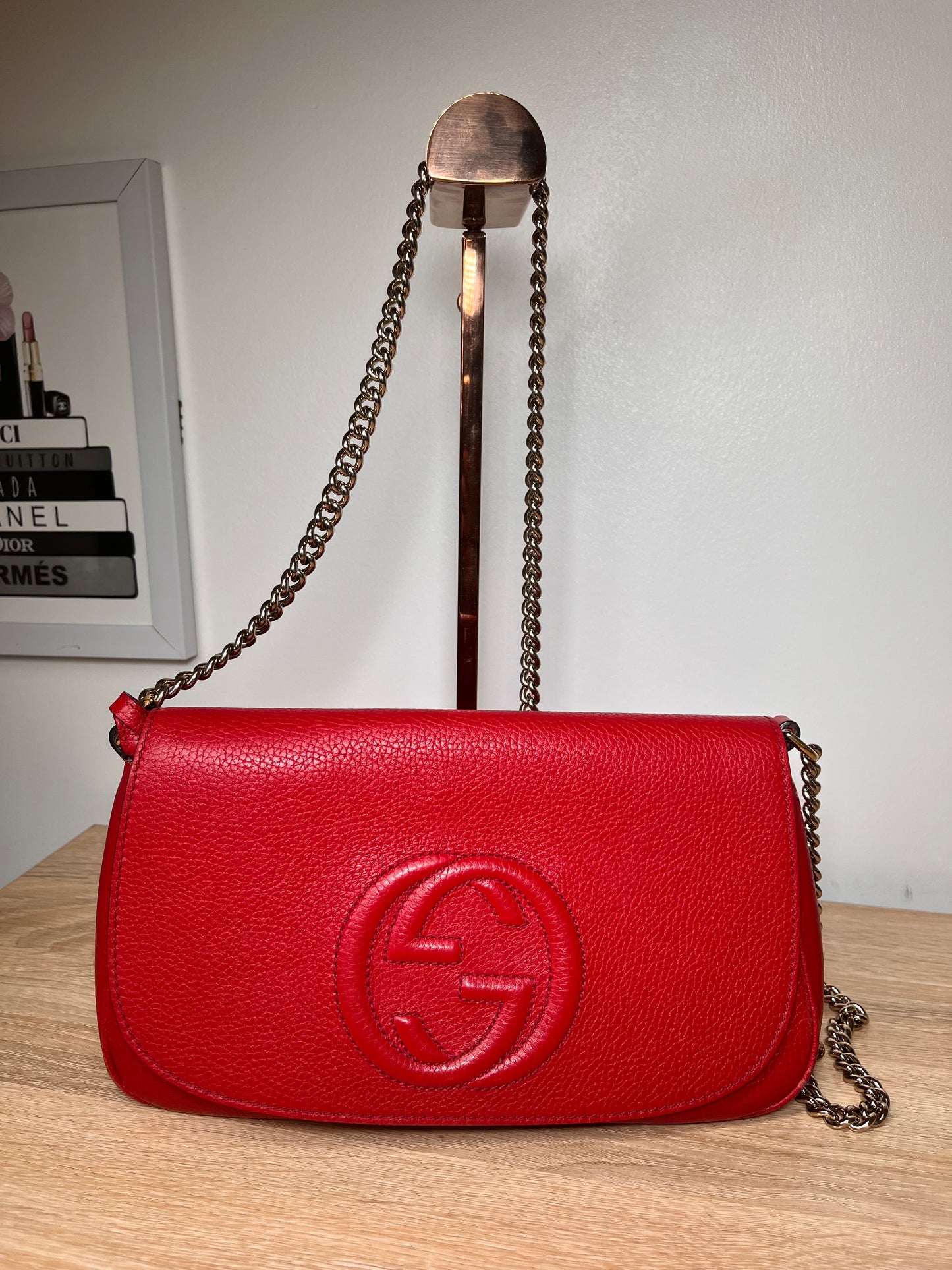 Pre-Owned GUCCI Soho Chain Shoulder Handbag, Red