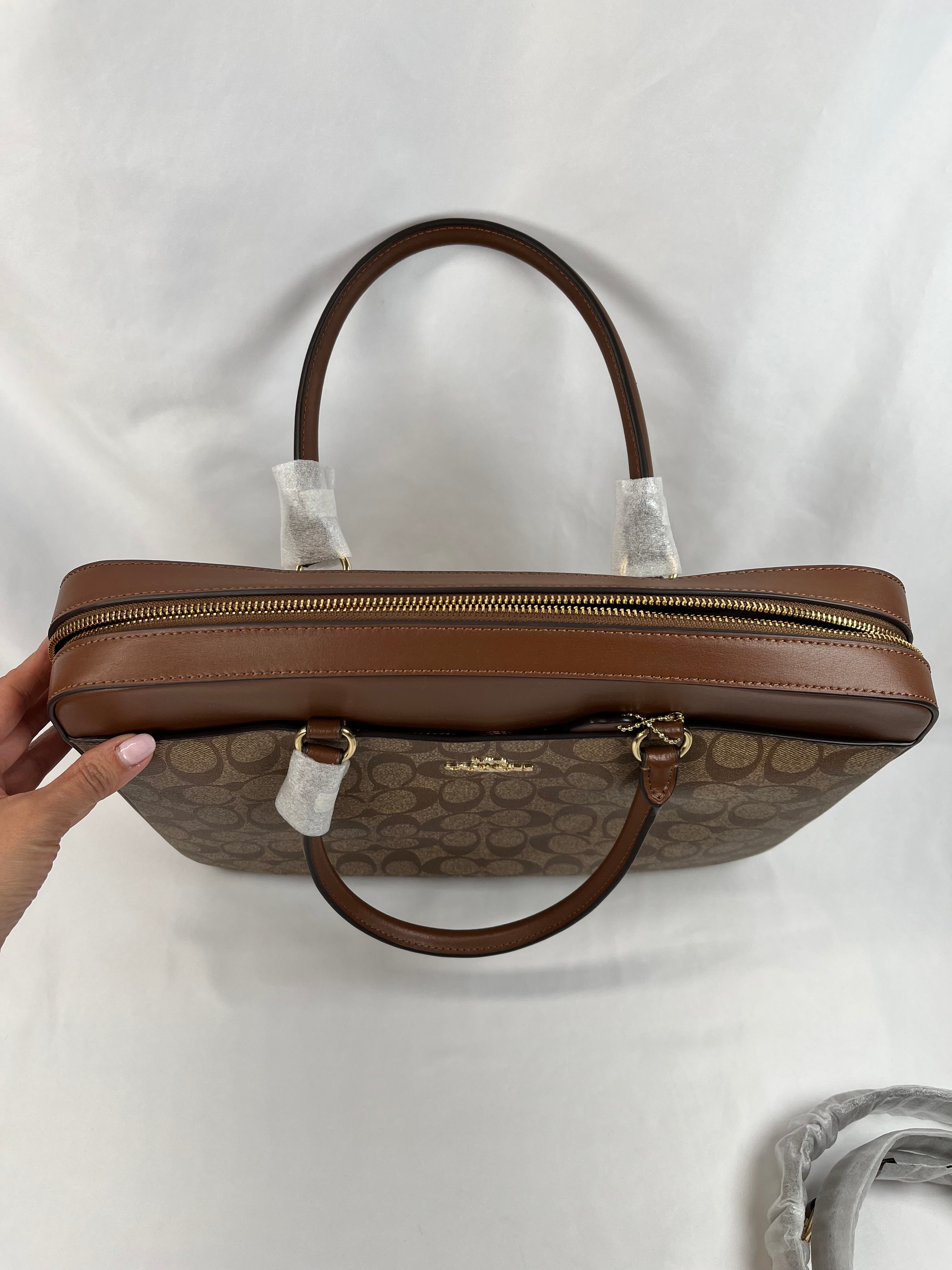 Pre-Owned COACH Coated Canvas & Leather Brown/Beige Laptop Bag
