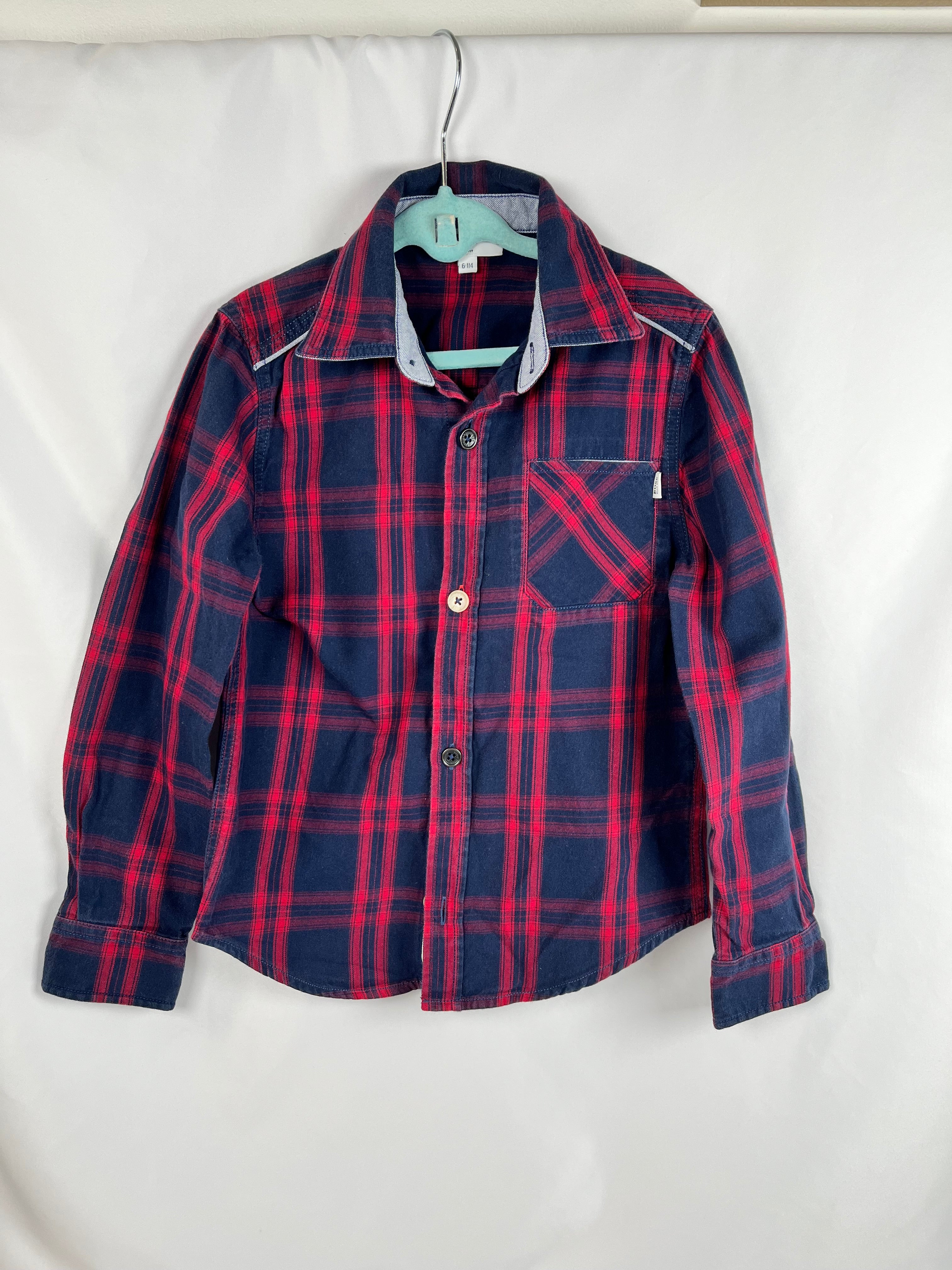 Hugo Boss Slim Fit Button Down - Full Sleeve Blue/Red Dress Shirt, 6Y