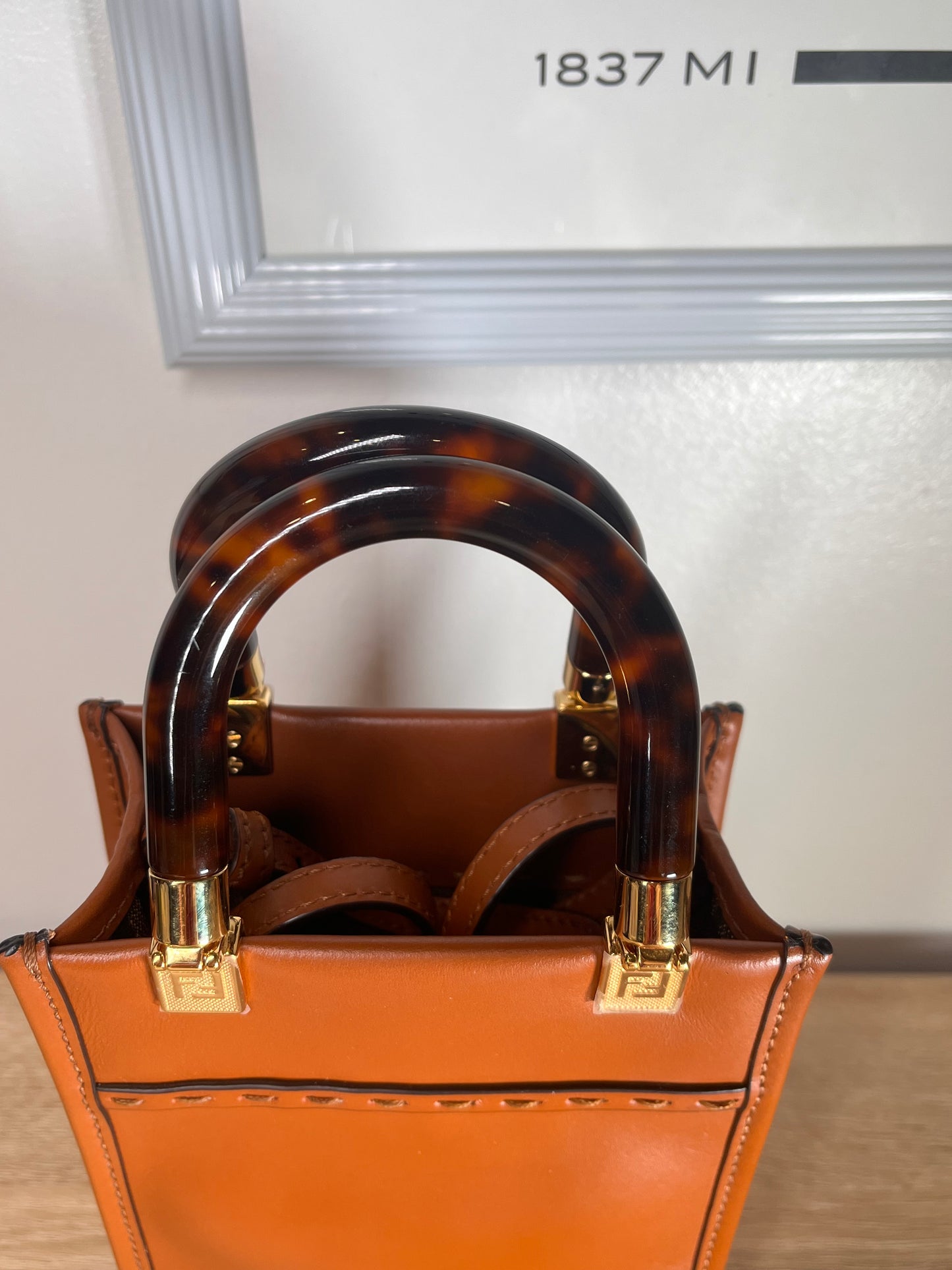 Pre-Owned FENDI Sunshine Brown Handbag,Mini
