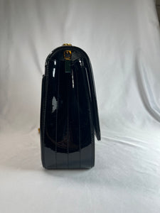 Saint Laurent Vicky Matelasse Patent Shoulder Black Handbag, Large