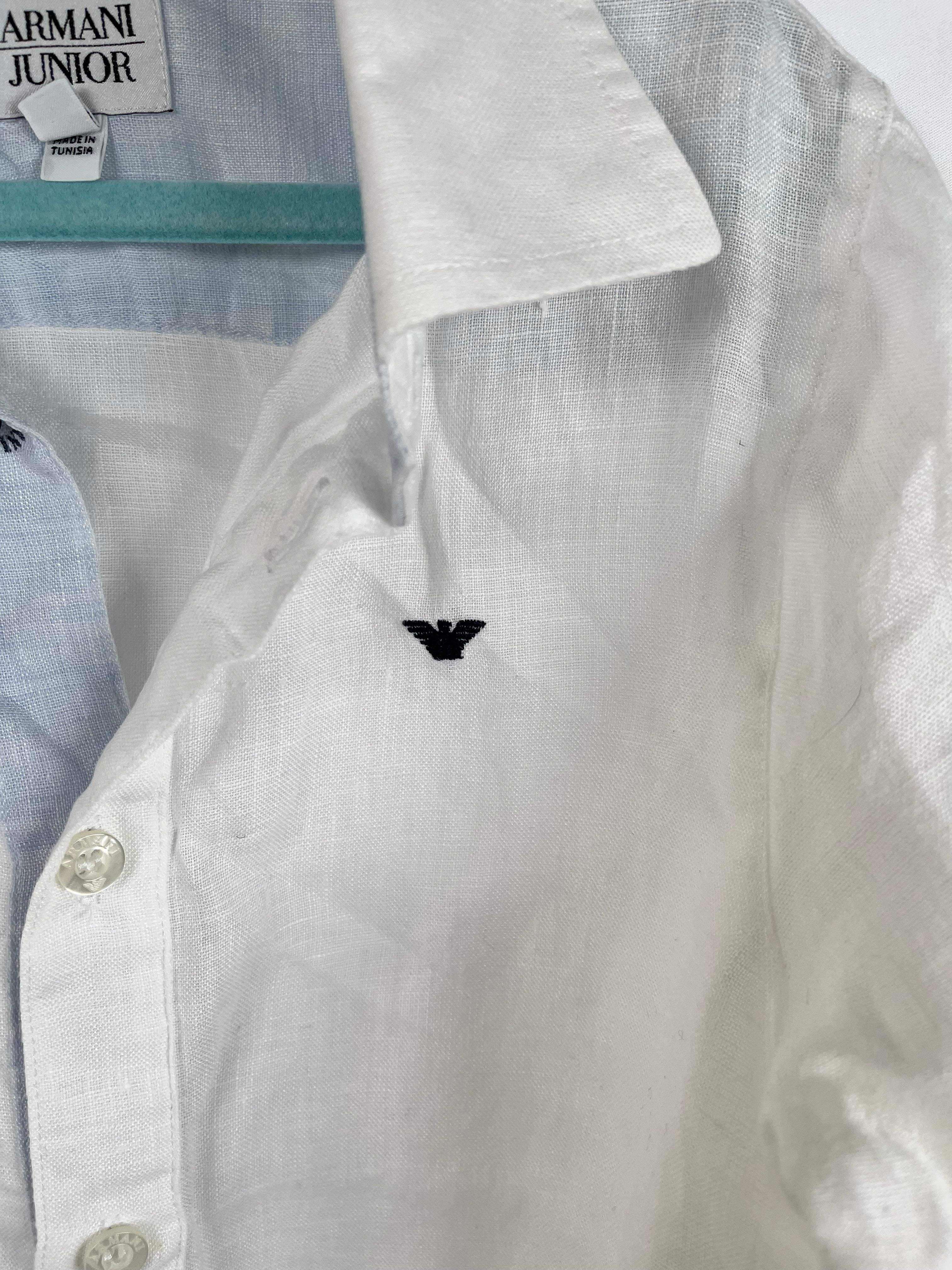 Armani Junior Linen Button Down - Full Sleeve White Dress Shirt, 6A