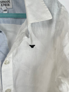 Armani Junior Linen Button Down - Full Sleeve White Dress Shirt, 6A