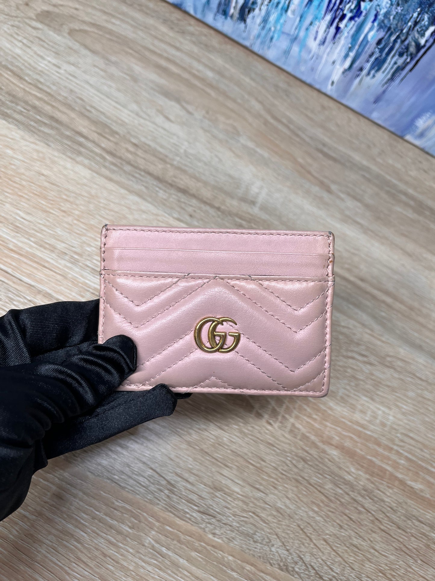 Pre-Owned GUCCI Marmont Blush Pink Card Holder, One Size