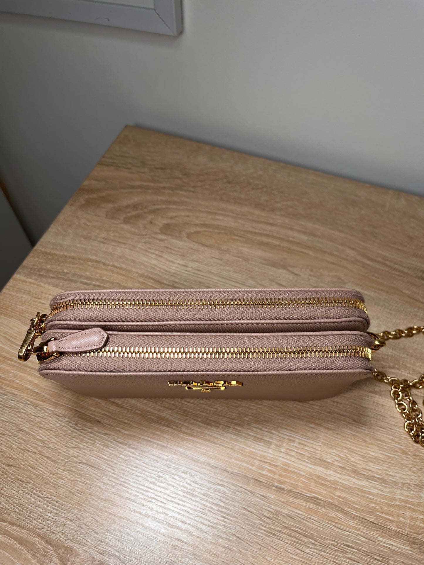 Pre-Owned PRADA Saffiano Double Zip Wallet on Chain