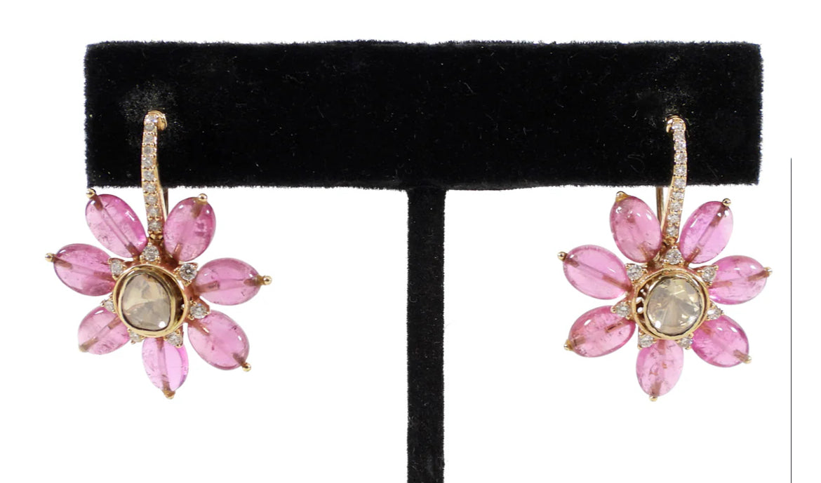 Pre-Owned AMRAPALI Jaipur Gold Ruby Diamond Floral Drop Gold/Ruby Earrings