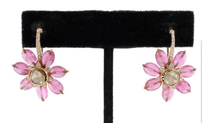 Pre-Owned AMRAPALI Jaipur Gold Ruby Diamond Floral Drop Gold/Ruby Earrings