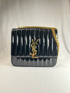 Saint Laurent Vicky Matelasse Patent Shoulder Black Handbag, Large
