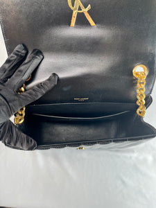 Saint Laurent Vicky Matelasse Patent Shoulder Black Handbag, Large