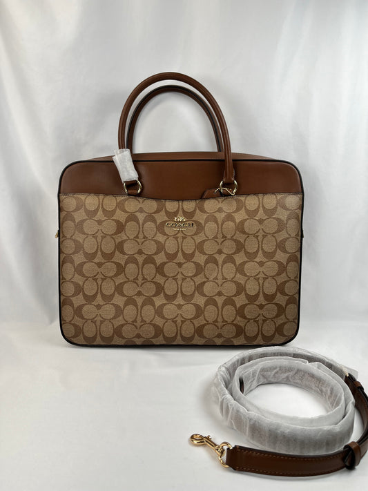 Pre-Owned COACH Coated Canvas & Leather Brown/Beige Laptop Bag