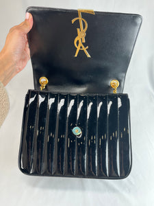 Saint Laurent Vicky Matelasse Patent Shoulder Black Handbag, Large