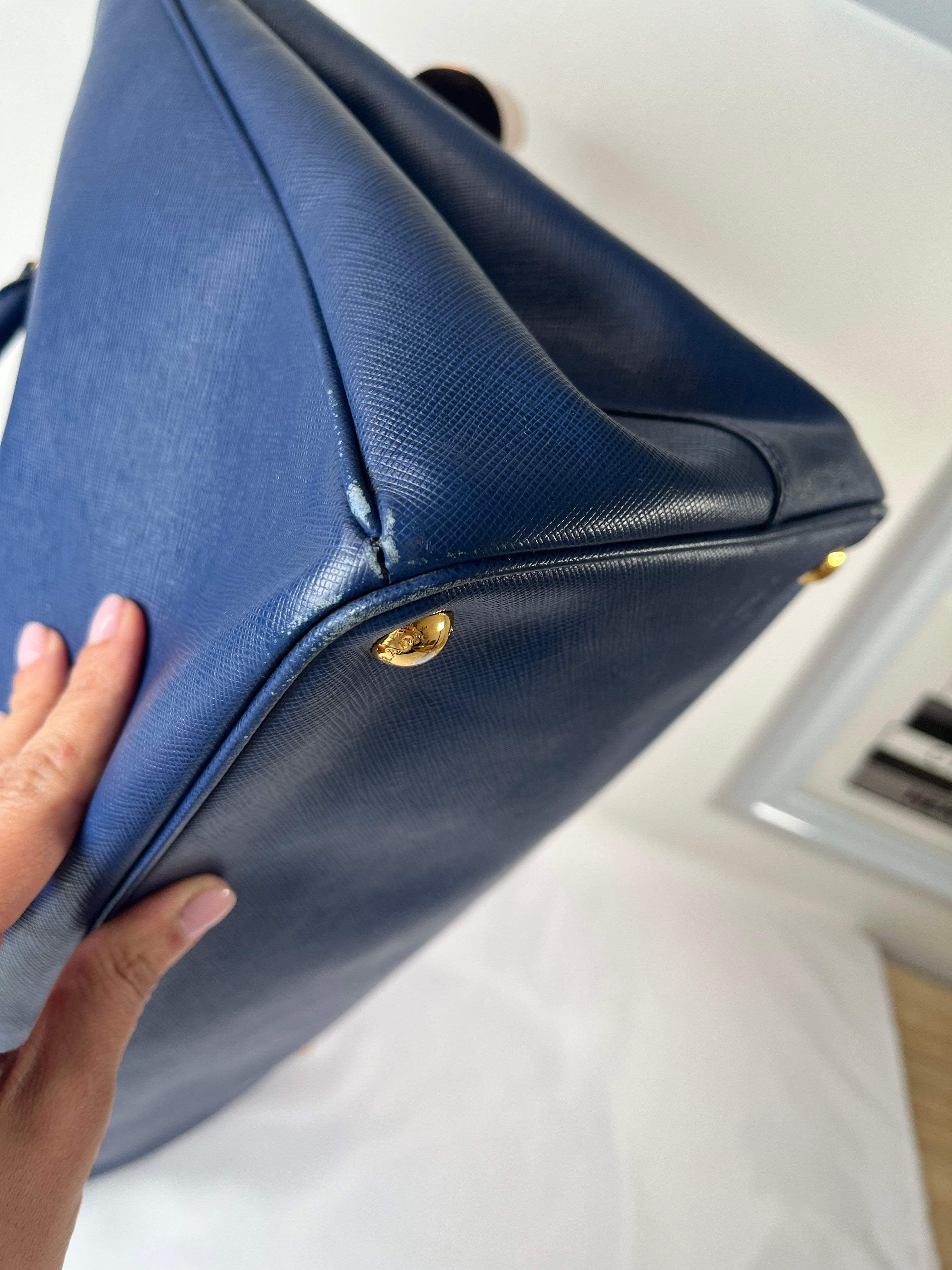 Prada Saffiano Galleria Top Handle Blue Handbag