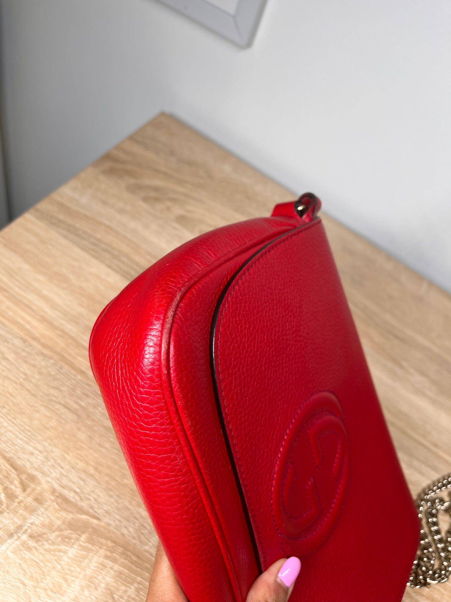 Pre-Owned GUCCI Soho Chain Shoulder Handbag, Red
