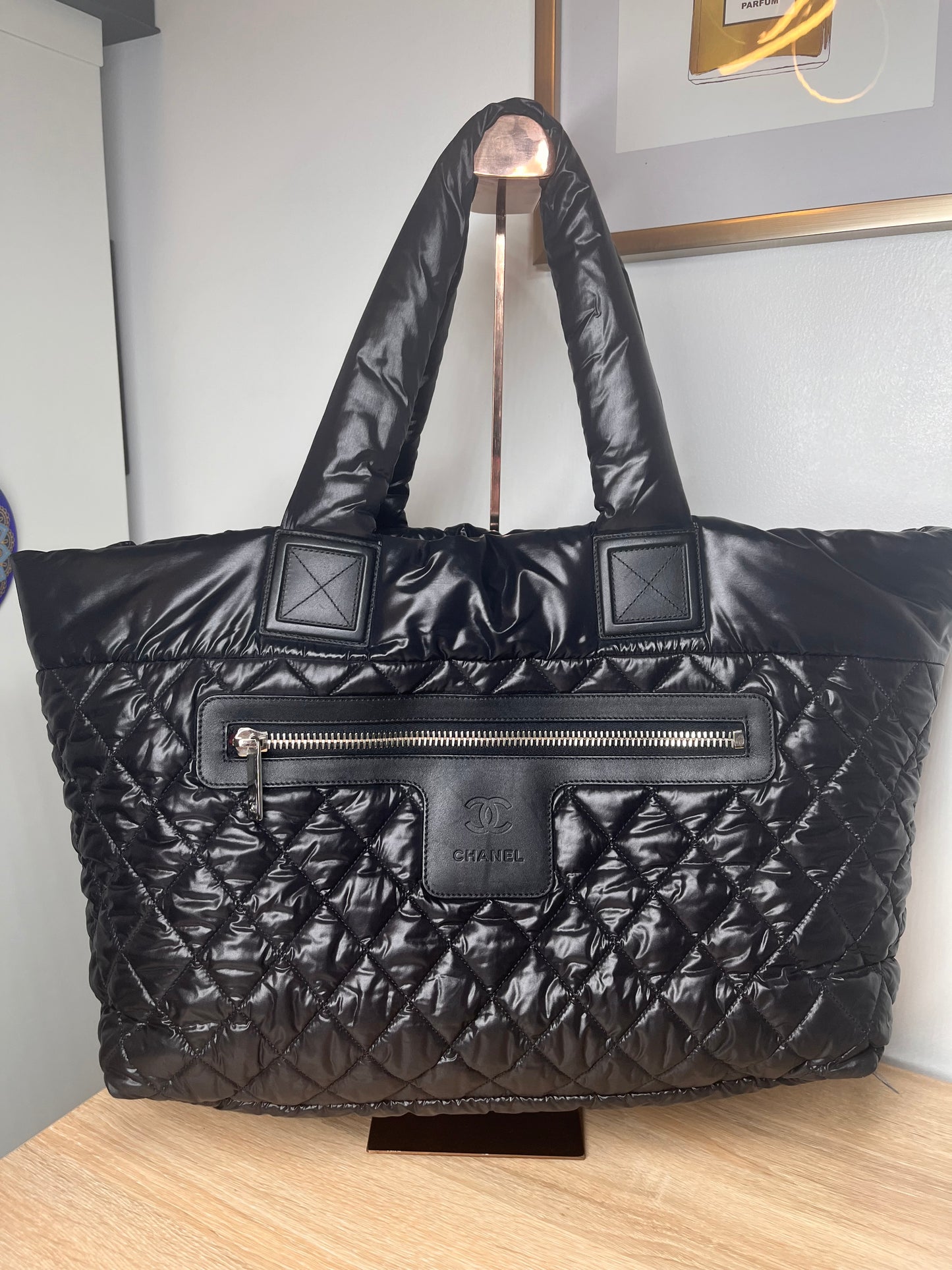 Pre-Owned CHANEL™ Tote Black Handbag, 20 by 12 by 6"