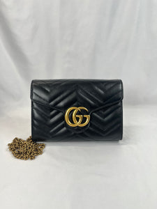 Pre-Owned GUCCI GG Marmont Super Mini Black Handbag