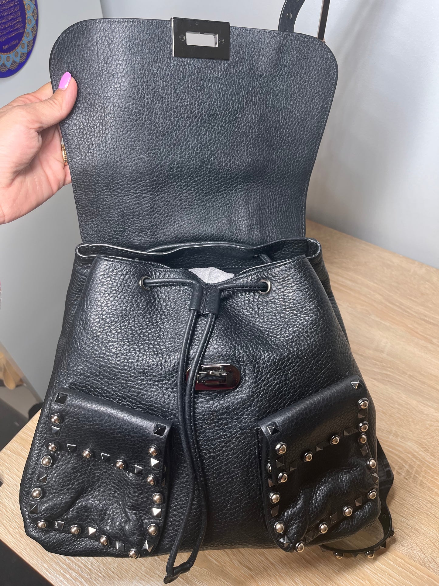 Pre-Owned VALENTINO Rockstud - Special edition straps Black Backpack, 11 by 13 by 5"