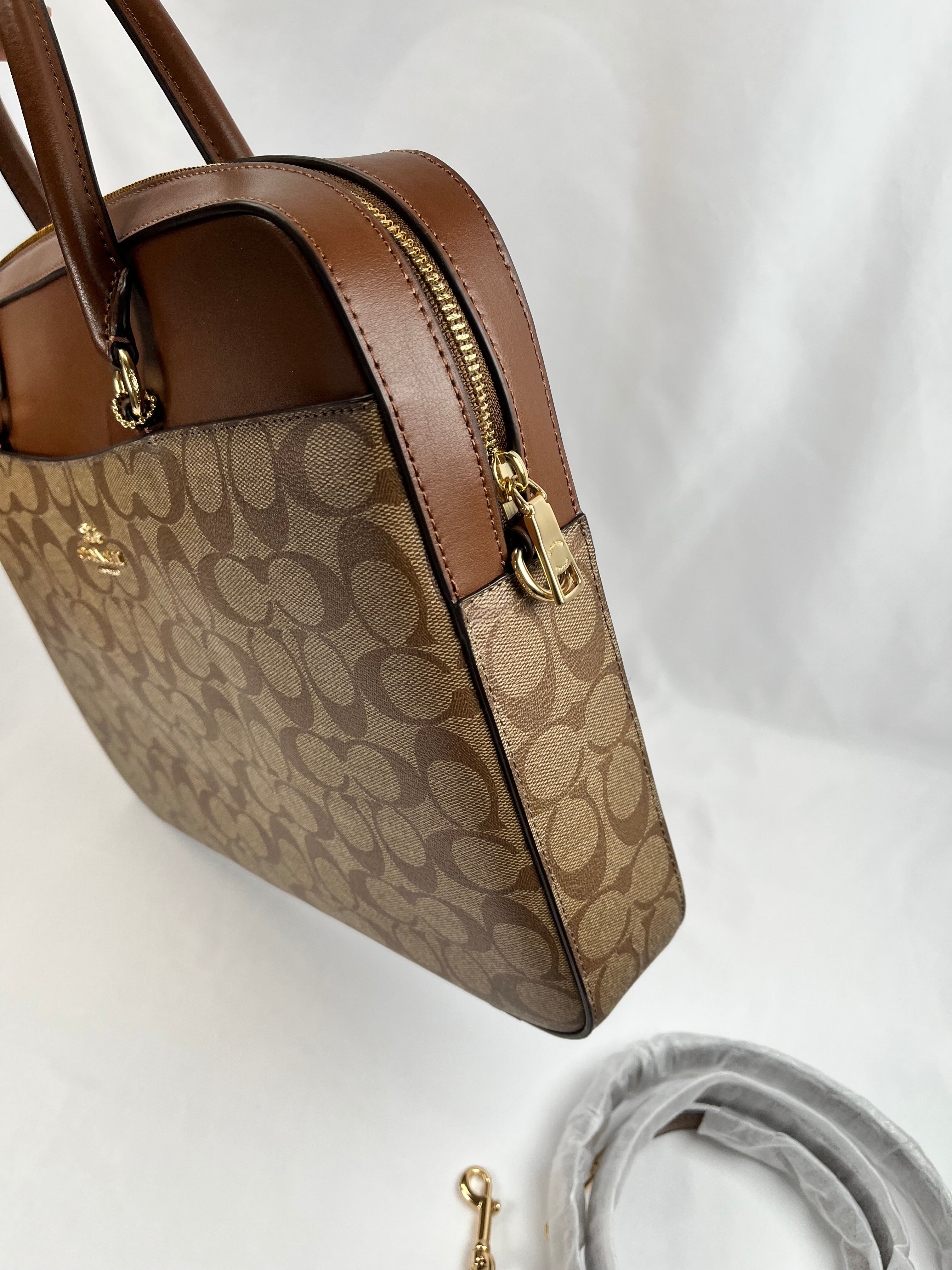 Pre-Owned COACH Coated Canvas & Leather Brown/Beige Laptop Bag