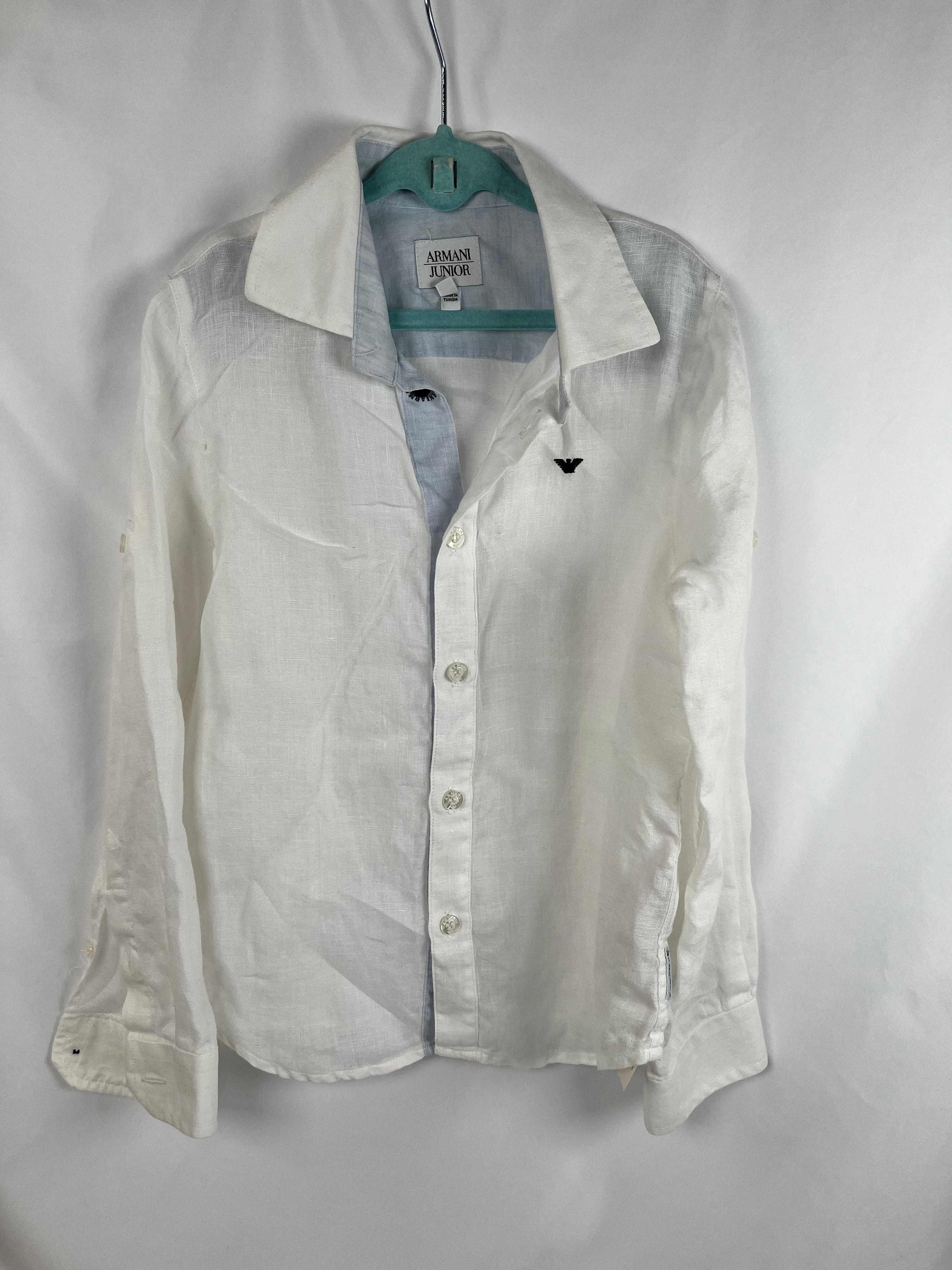 Armani Junior Linen Button Down - Full Sleeve White Dress Shirt, 6A