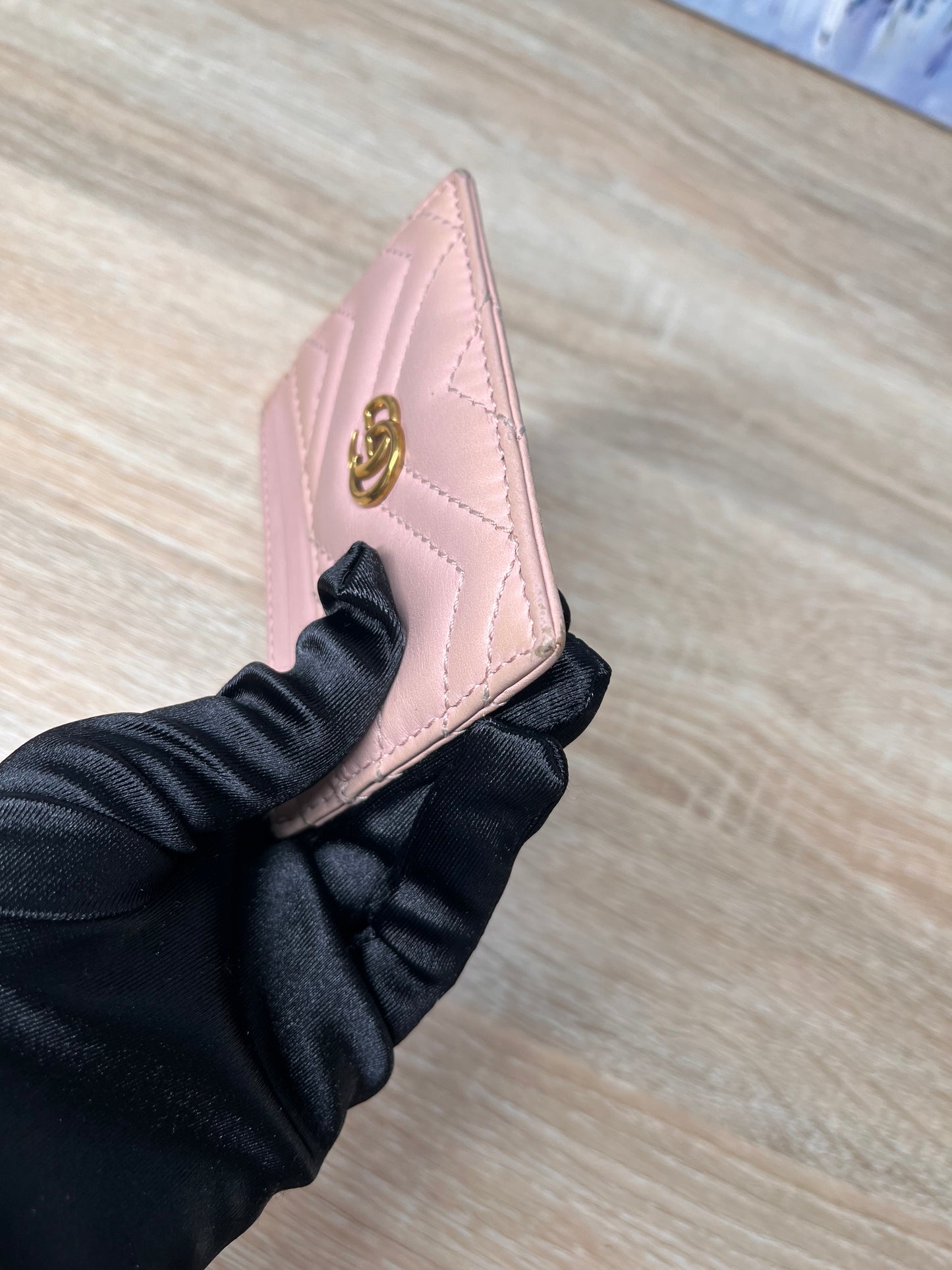 Pre-Owned GUCCI Marmont Blush Pink Card Holder, One Size