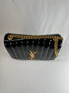 Saint Laurent Vicky Matelasse Patent Shoulder Black Handbag, Large