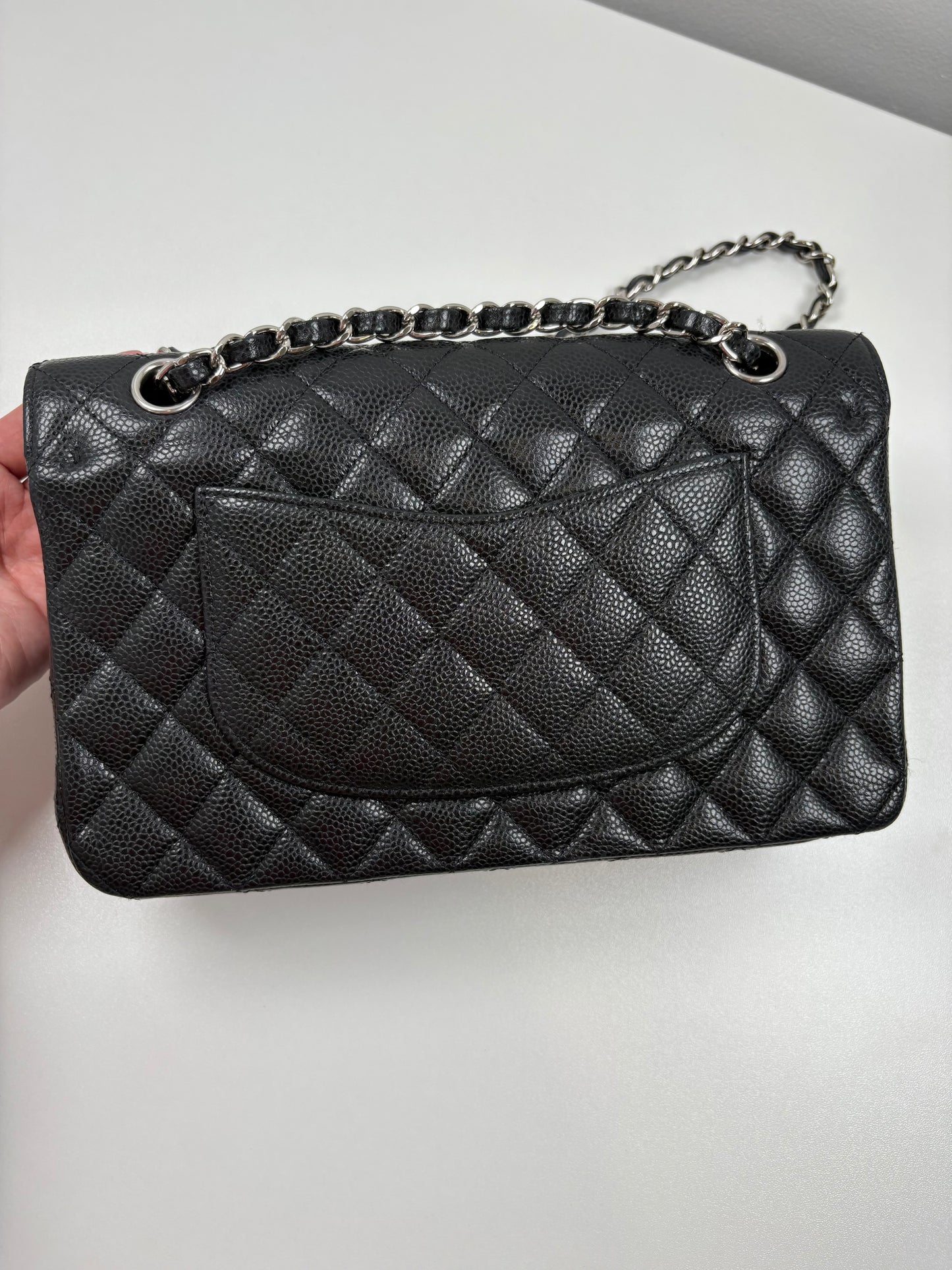 Pre-Owned CHANEL™ Double Flap Handbag, Black/SHW, Medium