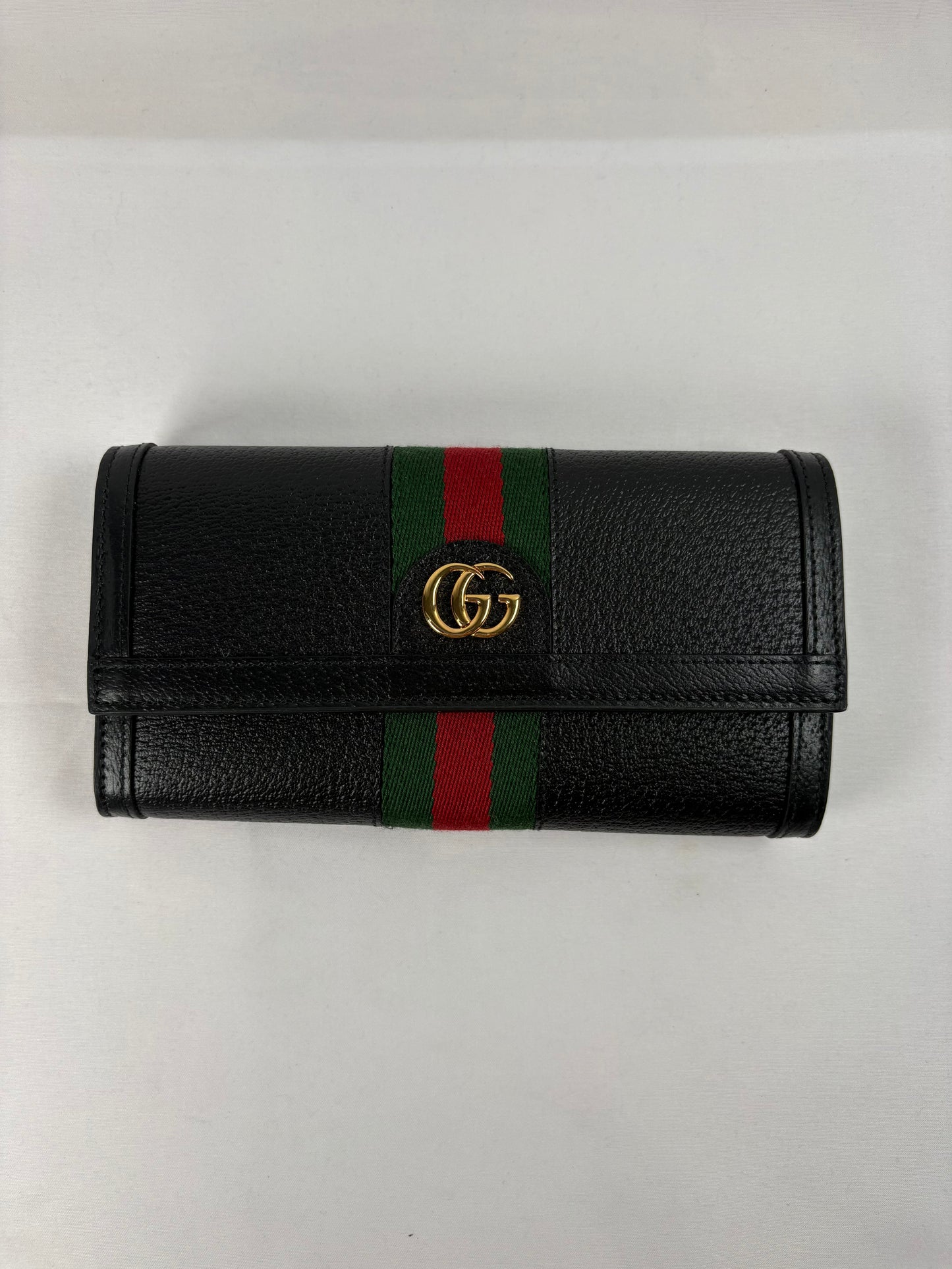 Pre-Owned GUCCI Ophidia Web Stripe Continental Bi-Fold Black Wallet