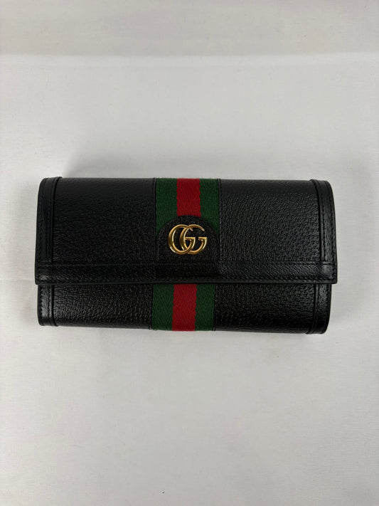 Pre-Owned GUCCI Ophidia Web Stripe Continental Bi-Fold Black Wallet