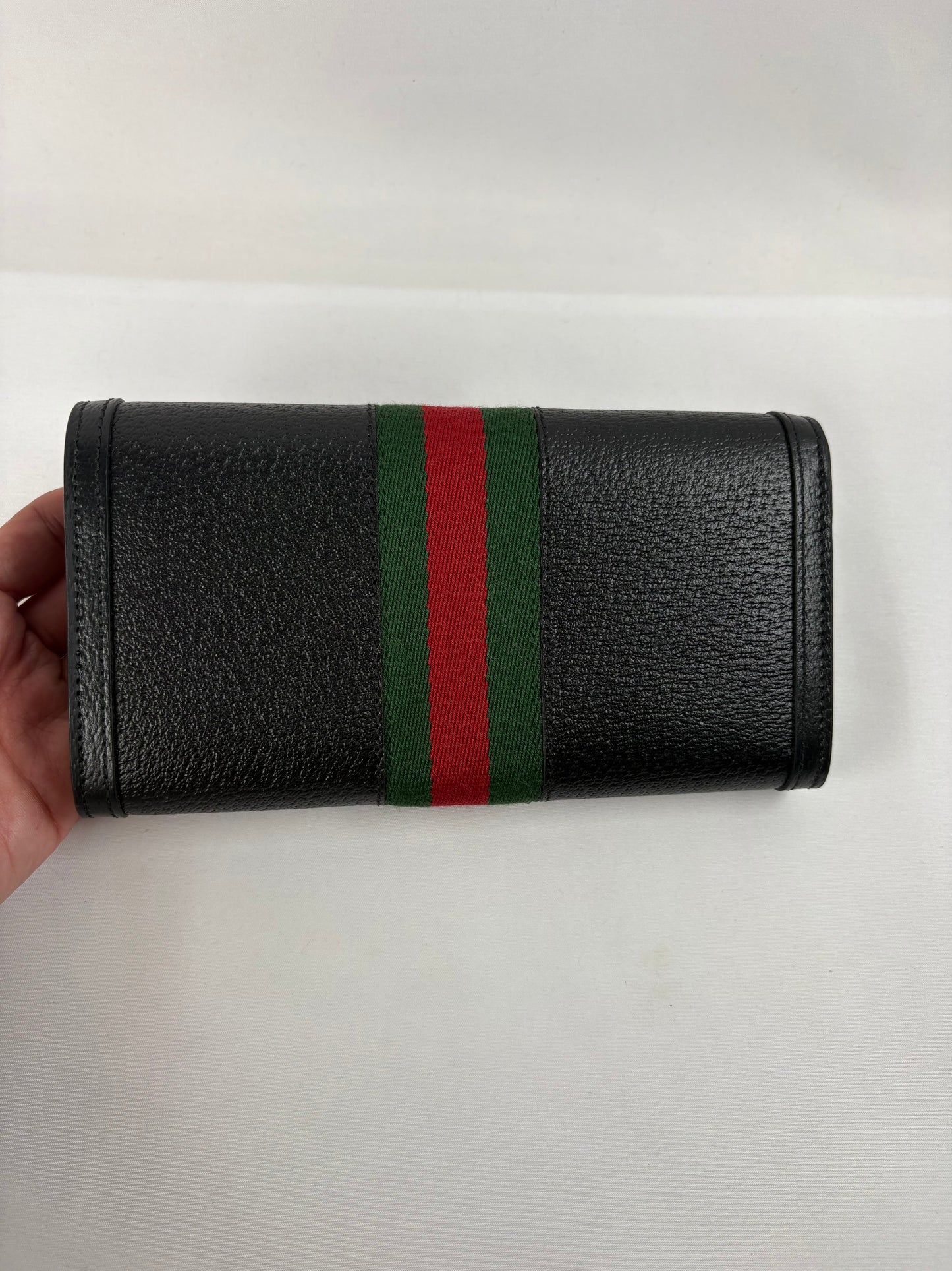 Pre-Owned GUCCI Ophidia Web Stripe Continental Bi-Fold Black Wallet