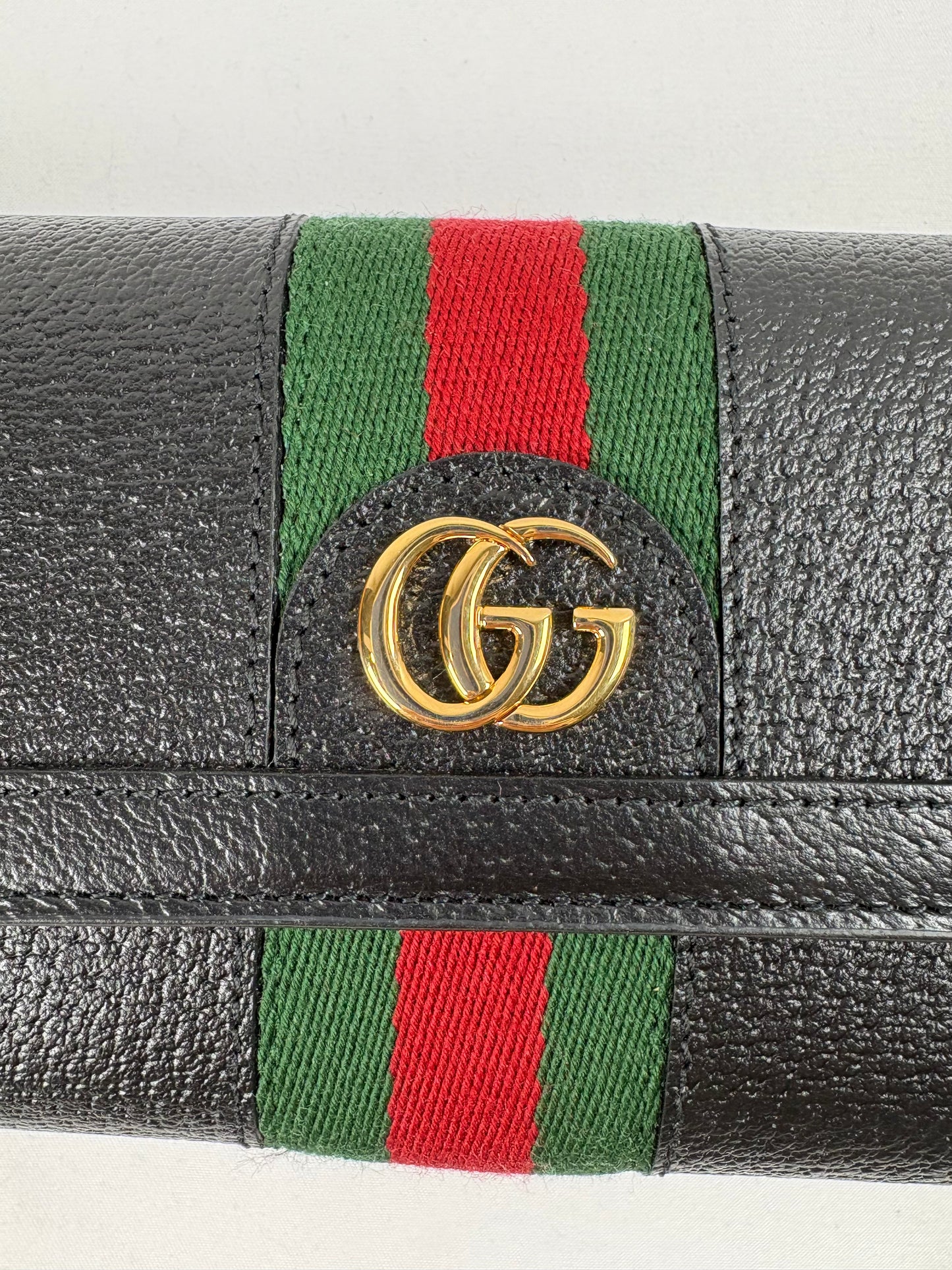 Pre-Owned GUCCI Ophidia Web Stripe Continental Bi-Fold Black Wallet
